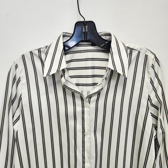 Marc Aurel Women's White/Grey/Black Striped Button Up Shirt Size 36 - Picture 2 of 8